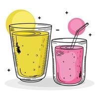 Dos bebidas iconos de dibujo de colores amarillo y rosa vector