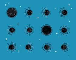 twelve moons phases vector