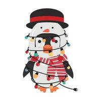 disfraz de pingüino con luces navideñas vector