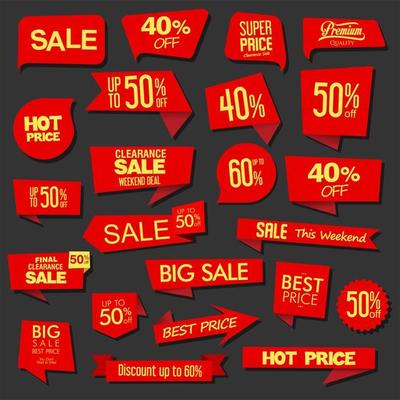 Collection of sale red badges design illustration