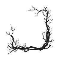 Branches tree roots frame woodcut vintage Line art. vector illustration.