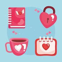 paquete de cuatro iconos del día de san valentín vector