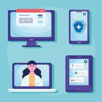 bundle of telemedicine set icons vector