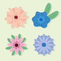 bundle of four flowers spring set icons vector