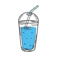 blue drink in take away glass drawing icon vector