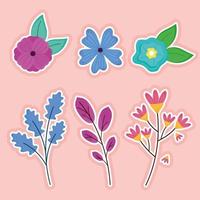 bundle of six spring flowers and leafs vector