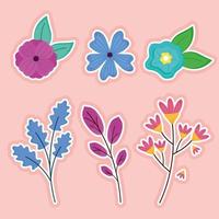 paquete de seis flores y hojas de primavera vector