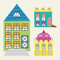 three buildings constructions vector