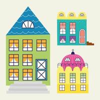 three buildings constructions vector