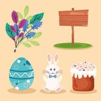 bundle of five happy easter set icons vector