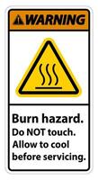 Warning Burn hazard safety,Do not touch label Sign on white background vector