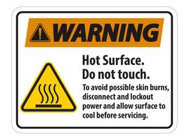 Hot Surface, Do Not Touch, To Avoid Possible Skin Burns, Disconnect And Lockout Power And Allow Surface To Cool Before Servicing Symbol Sign Isolate On White Background,Vector Illustration vector