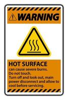 Warning Hot surface sign on white background vector