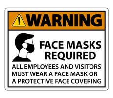 Warning Face Masks Required Sign on white background vector