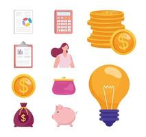 paquete de diez iconos de conjunto de gestión de ahorros vector