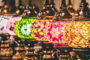 Moroccan or Turkish mosaic lamps and lanterns background selective focus photo