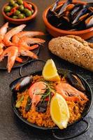 Traditional Spanish paella with seafood photo