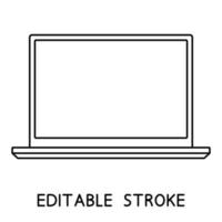 Laptop icon. Thin frame notebook or ultrabook. Simple flat symbol of laptop computer. Perfect black outline pictogram icon with empty monitor. Editable stroke vector