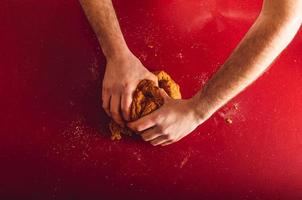 Process cooking homemade seitan. How to make vegan meat photo