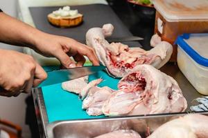 Close up Chef prepared cutting chicken breast photo