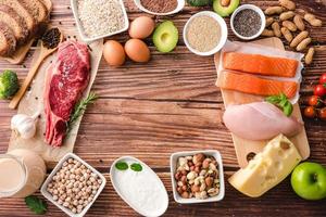 Assortment of healthy protein source and body building food. Diet concept photo