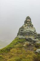 Stacked stones by the Hydnefossen waterfall in Hemsedal, Norway. photo