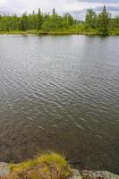 que fluye hermoso río lago hemsila en hemsedal, noruega. foto