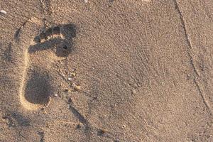 A footprint of a man in the sea sand. photo
