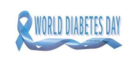 cinta azul sobre fondo blanco símbolo del día mundial de la diabetes el 14 de noviembre banner