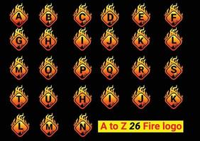 paquete de diseño de logotipo e icono de letra de fuego de la a a la z vector