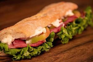 sandwich with salami and vegetables photo