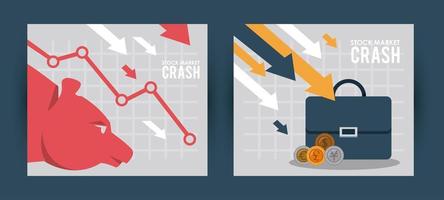 caída del mercado de valores con cartera e infografía vector