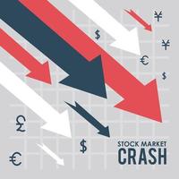 stock market crash with arrows down vector