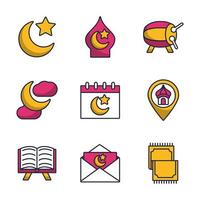 eid mubarak establece iconos de estilo de relleno vector