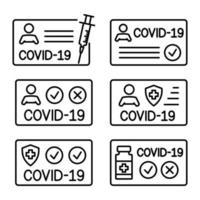 Vaccination certificate against Covid-19. Passport for travel in time pandemic. Medical record. Editable stroke. Document to show that a person has been vaccinated with the Covid-19 vaccine vector