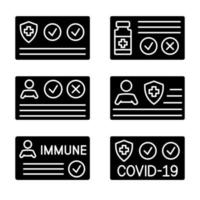 Vaccination certificate against Covid-19 with check mark, medical vial and protection shield. Document to show that a person has been vaccinated with the Covid-19 vaccine vector