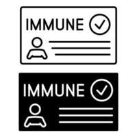 Immune card in outline and in glyph style. Vaccine passport. Vaccination certificate or card against Covid-19. Paper document to show that a person has been vaccinated with the Covid-19 vaccine vector