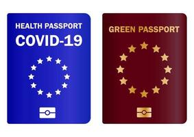 pasaporte sanitario vacunado. documento inmune de viaje. comprobar la inmunización contra enfermedades y el concepto de introducir un pasaporte de vacunación o inmunidad. controlar covid-19 en la unión europea vector