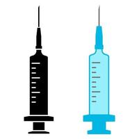 Medical syringe, injection icon. Glyph medical needle icon. Disposable syringe with needle in glyph. Applicable for vaccine injection or vaccination. Blue color illustration