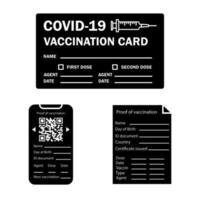 Covid-19 vaccination card. Covid-19 immunity certificate for safe traveling or shopping. Checking immunization against diseases and the concept of introducing a vaccination passport or immunity vector