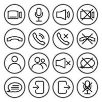 Webinar stream or video chat control icons. Speaker, microphone, video camera, phone, record and other related icons. Basic icons for Video Conference, Webinar and Video chat. Vector