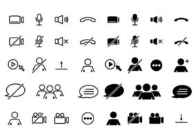 Webinar stream or video chat control icons. Speaker, microphone, video camera, phone, record and other related icons. Basic icons for Video Conference, Webinar and Video chat vector