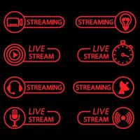 Live stream buttons in outline. Flat icons for video conference, webinar, video chats, online course, video lecture, conference, live streaming. Broadcasting in real time vector