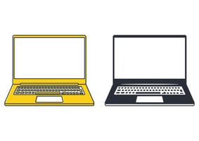 Laptop icons. Thin frame notebook or ultrabook. Simple flat symbol of laptop computer. Perfect pictogram icon of portable computer with empty monitor.  Vector