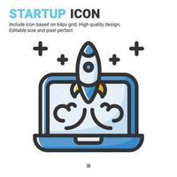 Startup icon vector with outline color style isolated on white background. Vector illustration launch sign symbol icon concept for digital business, finance, industry, company, apps, web and project