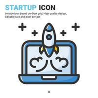 Startup icon vector with outline color style isolated on white background. Vector illustration launch sign symbol icon concept for digital business, finance, industry, company, apps, web and project