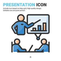 Presentation icon vector with outline color style isolated on white background. Vector illustration meeting sign symbol icon concept for business, finance, industry, company, apps, web and all project