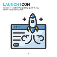 Launch icon vector with outline color style isolated on white background. Vector illustration launching sign symbol icon concept for digital business, finance, industry, company, apps, web and project