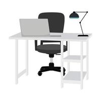 Beautiful home office desk with chair table and drawer and table lamp isolated vector