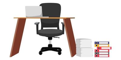 Cute beautiful desk for freelancer and home office with chair table file folder some paper pile vector